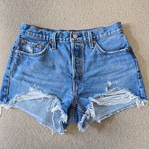 Levi's 501 Premium Denim Distressed High Rise Button Fly Jean Shorts - Size 29